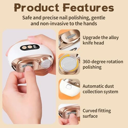 Upgraded 3-in-1 Multi-Functional Electric Nail Clippers for Seniors – 3 Speed Levels, Polishing & Light, White Avelisse