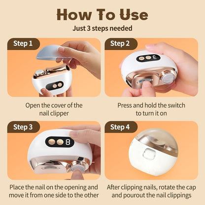 Upgraded 3-in-1 Multi-Functional Electric Nail Clippers for Seniors – 3 Speed Levels, Polishing & Light, White Avelisse