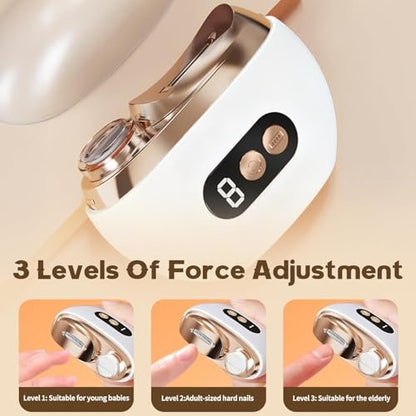 Upgraded 3-in-1 Multi-Functional Electric Nail Clippers for Seniors – 3 Speed Levels, Polishing & Light, White Avelisse