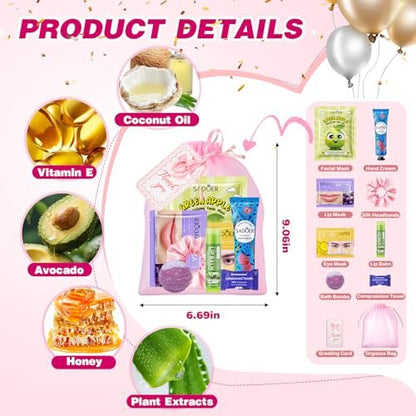 HHXI 70 PCS Spa Party Supplies for Girls - Spa Party Favors with Face Masks, Skincare, Hand Cream, Lip Balm, Under Eye Patches, Lip Mask, and Foot Bath Bombs - Spa Birthday Sleepover Party Supplies Avelisse