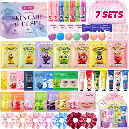HHXI 70 PCS Spa Party Supplies for Girls - Spa Party Favors with Face Masks, Skincare, Hand Cream, Lip Balm, Under Eye Patches, Lip Mask, and Foot Bath Bombs - Spa Birthday Sleepover Party Supplies Avelisse