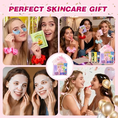 100 PCS Spa Party Supplies for Girls - Face Masks, Hand Cream, Lip Balm, Under Eye Patches, Lip Mask, Foot Bath Bombs - Spa Birthday Sleepover Party Favors Avelisse