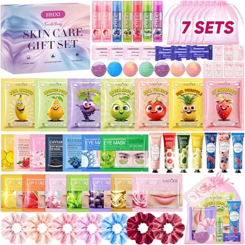 HHXI 70 PCS Spa Party Supplies for Girls - Spa Party Favors with Face Masks, Skincare, Hand Cream, Lip Balm, Under Eye Patches, Lip Mask, and Foot Bath Bombs - Spa Birthday Sleepover Party Supplies Avelisse