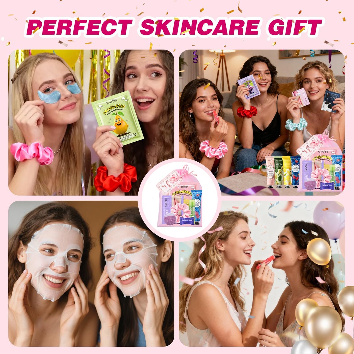 HHXI 70 PCS Spa Party Supplies for Girls - Spa Party Favors with Face Masks, Skincare, Hand Cream, Lip Balm, Under Eye Patches, Lip Mask, and Foot Bath Bombs - Spa Birthday Sleepover Party Supplies Avelisse
