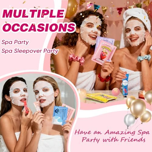 HHXI 70 PCS Spa Party Supplies for Girls - Spa Party Favors with Face Masks, Skincare, Hand Cream, Lip Balm, Under Eye Patches, Lip Mask, and Foot Bath Bombs - Spa Birthday Sleepover Party Supplies Avelisse