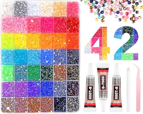 ALTRJO 40000Pcs 42 Colors Resin Jelly Rhinestones for Bedazzling, 3mm Multicolor Resin Flatback Gems for Diamond Art, Bedazzler Kit with 3Pcs 10ml B7000 Jewelry Glue for DIY Crafting Book Shoes Avelisse