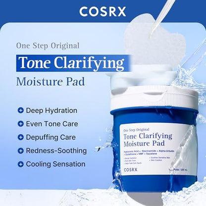 COSRX OneStep Original Tone Clarifying Moisture Pad - 100 Pads Daily Toning Pad for Skin Texture, Hydration & Evening Skin Tone with Arbutin, Glutathione & 12 Hyaluronic Acids