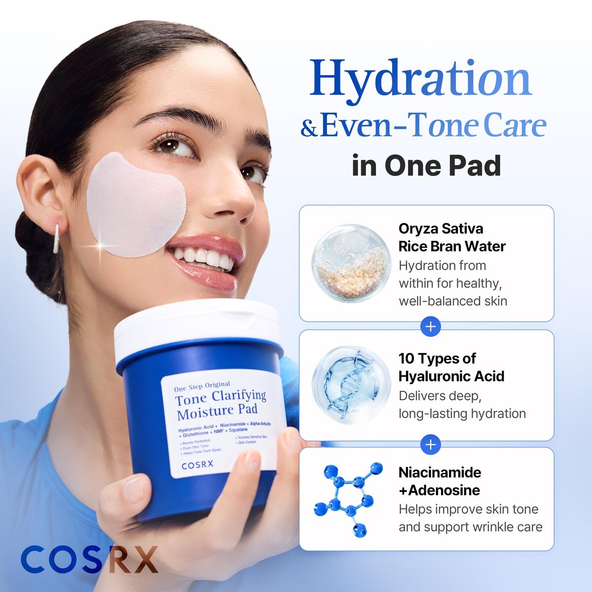 COSRX OneStep Original Tone Clarifying Moisture Pad - 100 Pads Daily Toning Pad for Skin Texture, Hydration & Evening Skin Tone with Arbutin, Glutathione & 12 Hyaluronic Acids - görsel 5