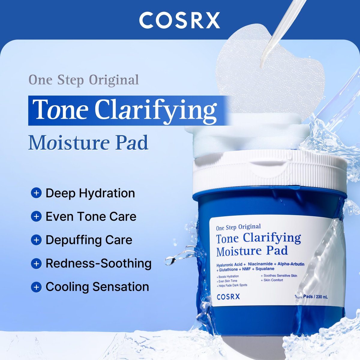COSRX OneStep Original Tone Clarifying Moisture Pad - 100 Pads Daily Toning Pad for Skin Texture, Hydration & Evening Skin Tone with Arbutin, Glutathione & 12 Hyaluronic Acids - görsel 3