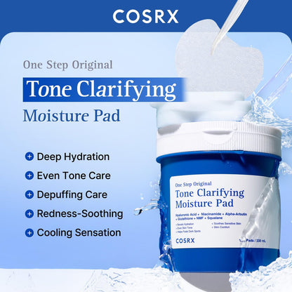COSRX OneStep Original Tone Clarifying Moisture Pad - 100 Pads Daily Toning Pad for Skin Texture, Hydration & Evening Skin Tone with Arbutin, Glutathione & 12 Hyaluronic Acids