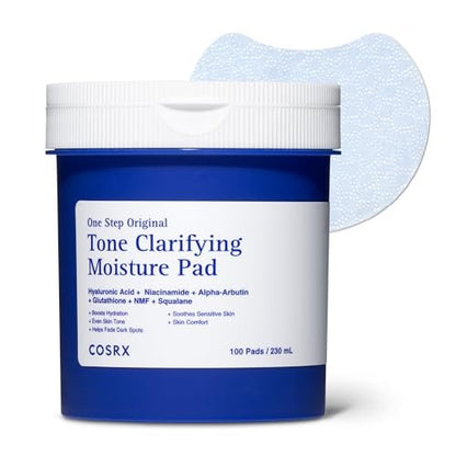 COSRX OneStep Original Tone Clarifying Moisture Pad - 100 Pads Daily Toning Pad for Skin Texture, Hydration & Evening Skin Tone with Arbutin, Glutathione & 12 Hyaluronic Acids