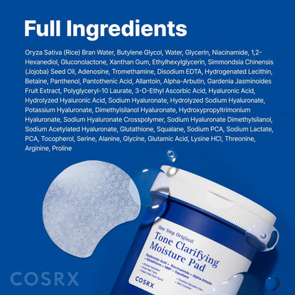 COSRX OneStep Original Tone Clarifying Moisture Pad - 100 Pads Daily Toning Pad for Skin Texture, Hydration & Evening Skin Tone with Arbutin, Glutathione & 12 Hyaluronic Acids