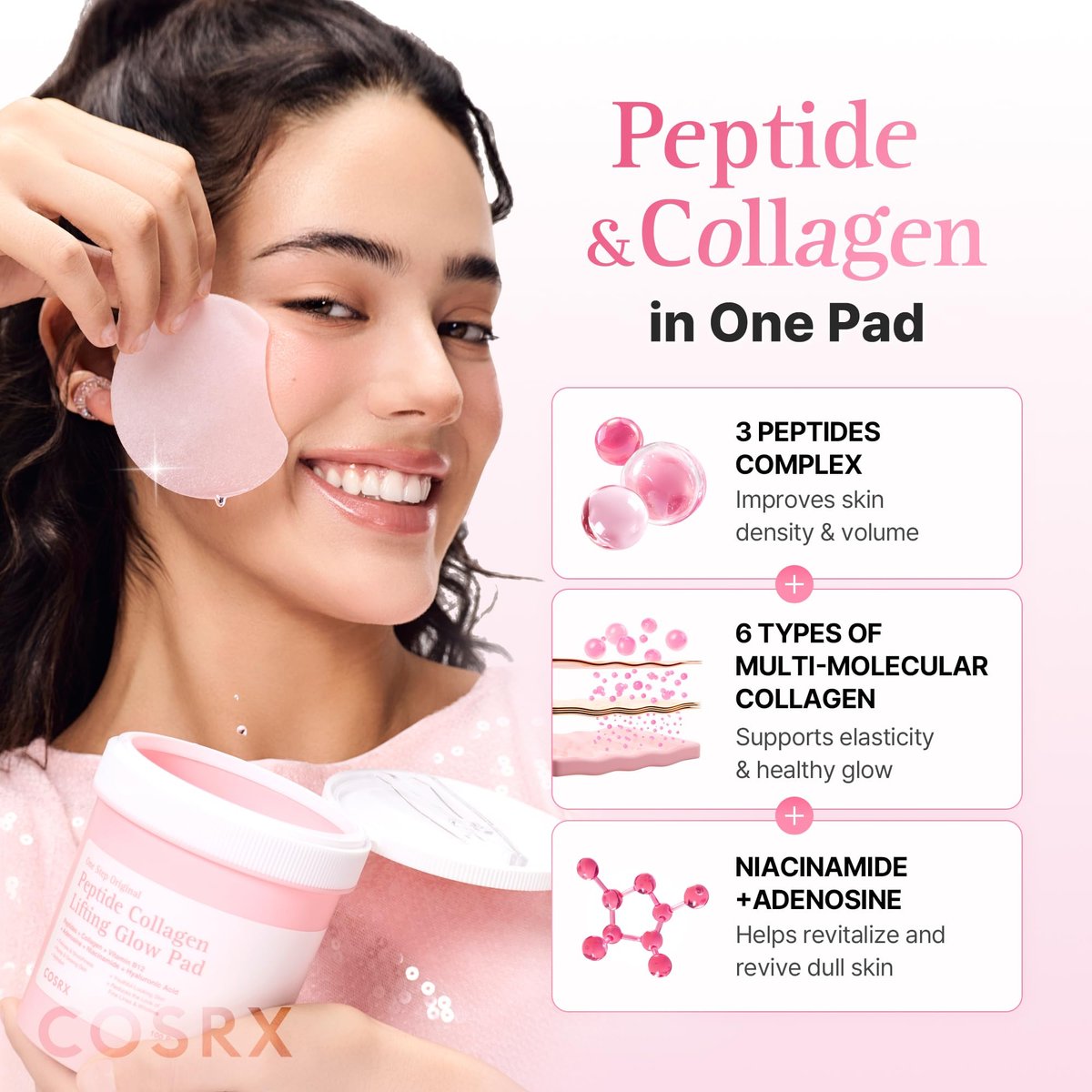 COSRX OneStep Original Peptide Collagen Lifting Glow Pad – 100 Pads | Plumping Toner Pads for Elasticity & Makeup Prep - görsel 5