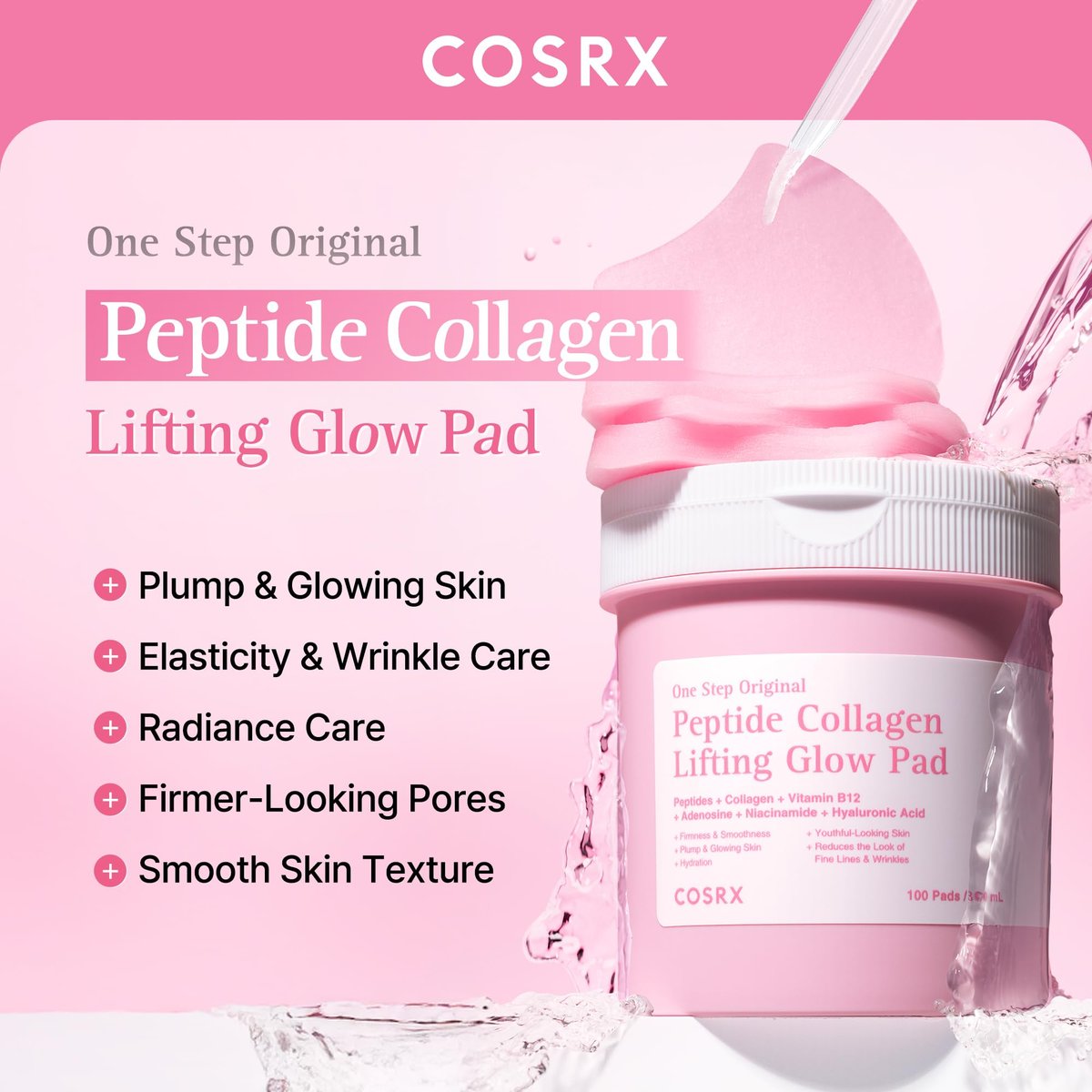 COSRX OneStep Original Peptide Collagen Lifting Glow Pad – 100 Pads | Plumping Toner Pads for Elasticity & Makeup Prep - görsel 3