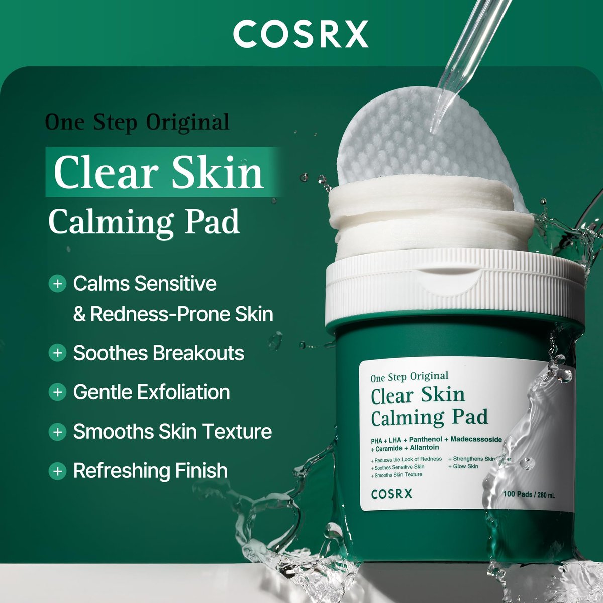 COSRX OneStep Original Clear Skin Calming Pad - 100 Pads, Dual-Sided Facial Pad with Green Tea Water & Cica for Soothing, Barrier Strengthening & Gentle Exfoliation - görsel 3