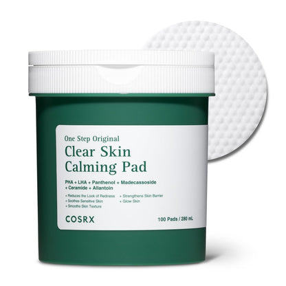 COSRX OneStep Original Clear Skin Calming Pad - 100 Pads, Dual-Sided Facial Pad with Green Tea Water & Cica for Soothing, Barrier Strengthening & Gentle Exfoliation