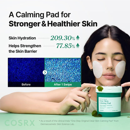 COSRX OneStep Original Clear Skin Calming Pad - 100 Pads, Dual-Sided Facial Pad with Green Tea Water & Cica for Soothing, Barrier Strengthening & Gentle Exfoliation