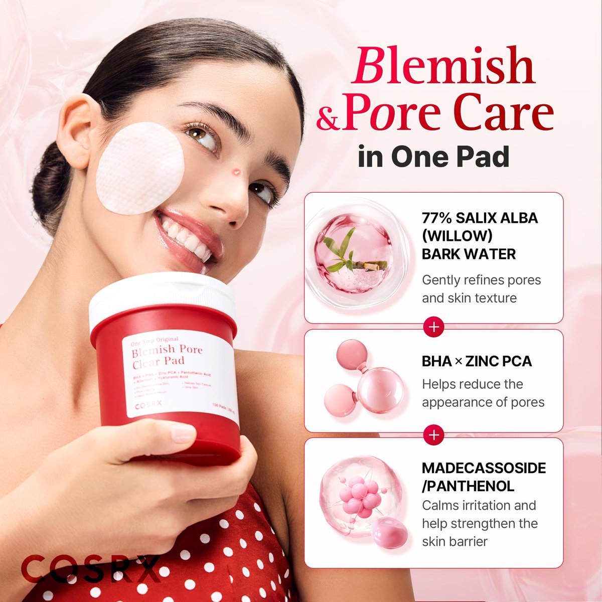 COSRX OneStep Original Blemish Pore Clear Pad – 100 Pads, Dual-Sided Exfoliating & Hydrating Facial Pad with BHA, PHA, Zinc PCA & 5 Hyaluronic Acids - görsel 5