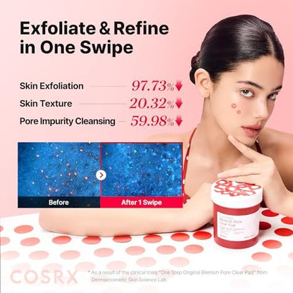 COSRX OneStep Original Blemish Pore Clear Pad – 100 Pads, Dual-Sided Exfoliating & Hydrating Facial Pad with BHA, PHA, Zinc PCA & 5 Hyaluronic Acids