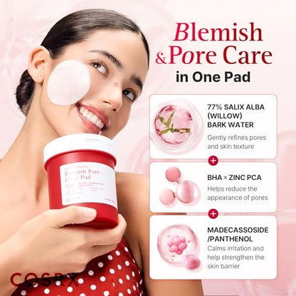 COSRX OneStep Original Blemish Pore Clear Pad – 100 Pads, Dual-Sided Exfoliating & Hydrating Facial Pad with BHA, PHA, Zinc PCA & 5 Hyaluronic Acids
