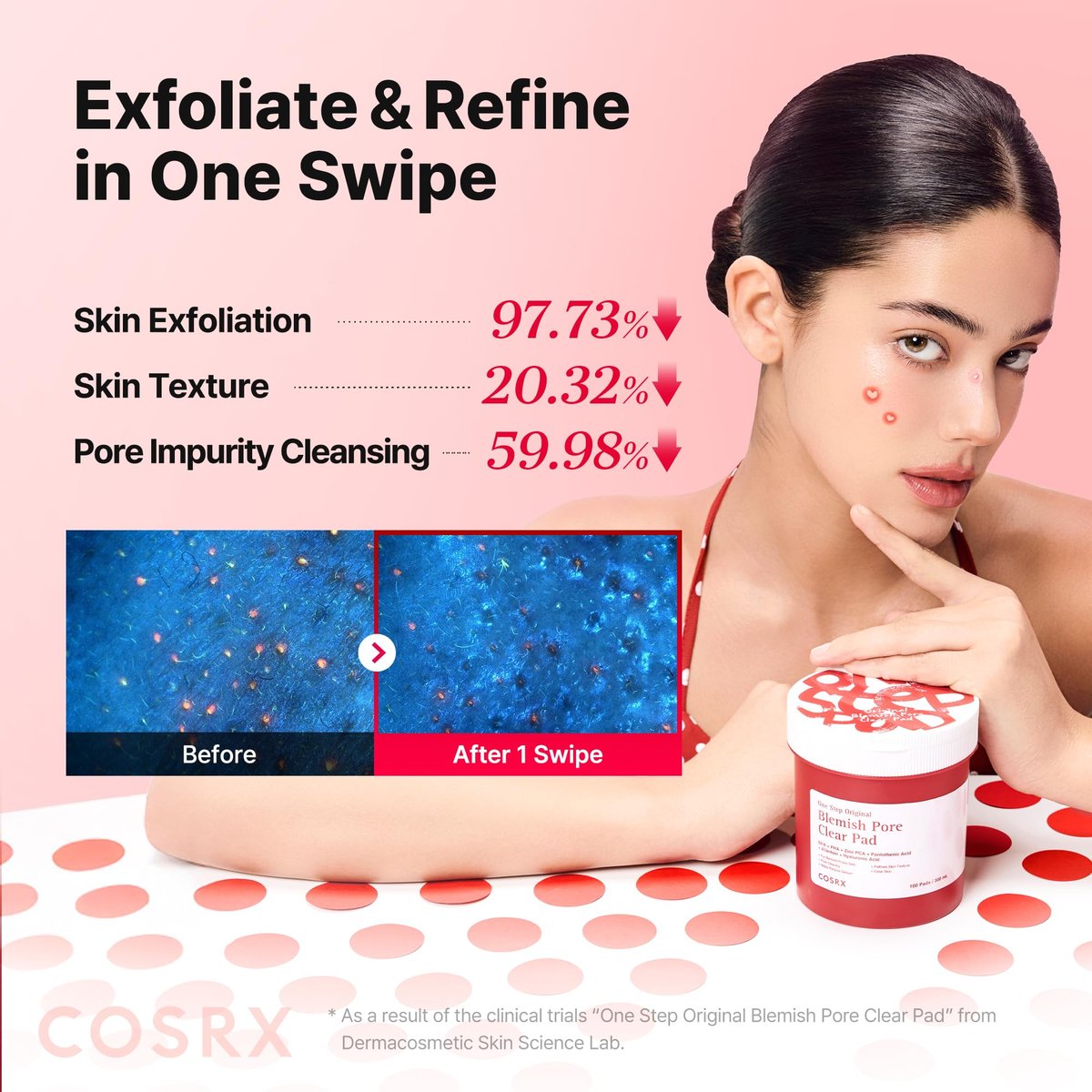 COSRX OneStep Original Blemish Pore Clear Pad – 100 Pads, Dual-Sided Exfoliating & Hydrating Facial Pad with BHA, PHA, Zinc PCA & 5 Hyaluronic Acids - görsel 9