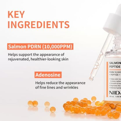NIDA Salmon PDRN Peptide Serum – Firm, Hydrated & Healthy-Looking Skin with Salmon PDRN, Peptide, Adenosine, Caffeine | 1.69 fl.oz. / 50ml