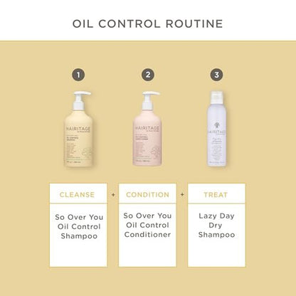 Hairitage Oil Control Clarifying Hair & Scalp Shampoo - Removes Buildup, Moisturizing, Lightweight, with Aloe Vera, Probiotics, Papaya, Sulfate Free & Color Safe, Vegan - 13 Fl Oz