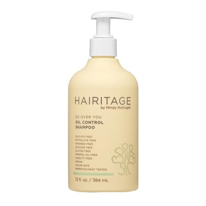 Hairitage Oil Control Clarifying Hair & Scalp Shampoo - Removes Buildup, Moisturizing, Lightweight, with Aloe Vera, Probiotics, Papaya, Sulfate Free & Color Safe, Vegan - 13 Fl Oz
