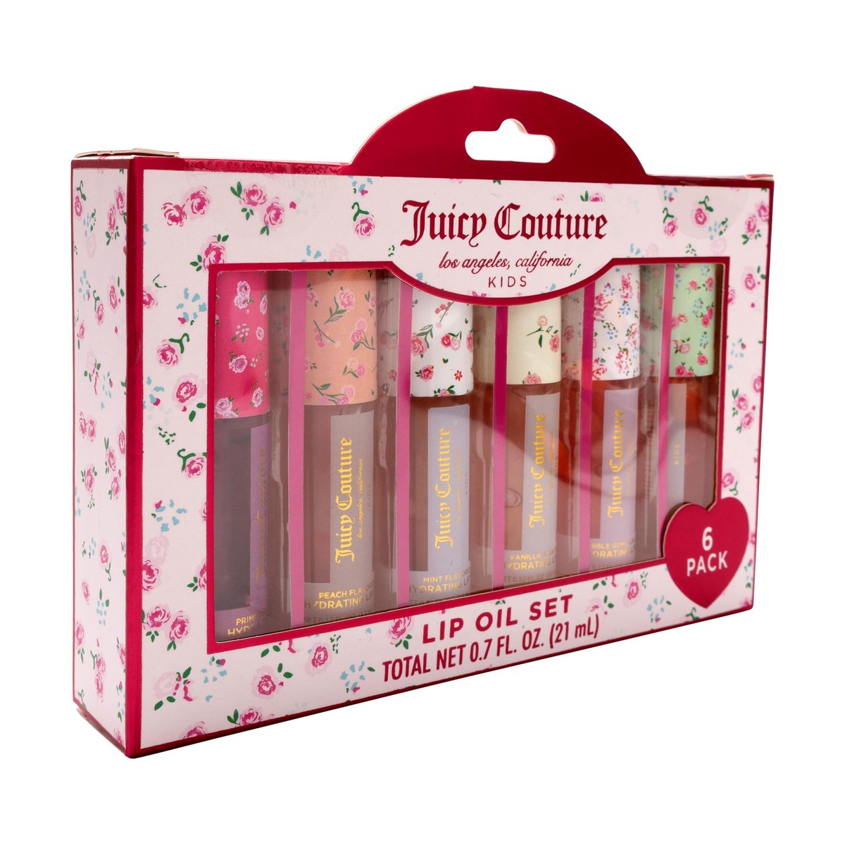 Juicy Couture Kids Hydrating Lip Oil Set – 6 Pack Floral Tubes, Tinted Lip Oil Gift Set for Girls and Tweens Avelisse