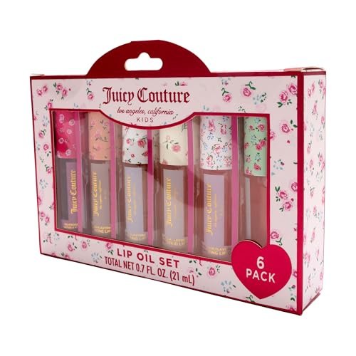 Juicy Couture Kids Hydrating Lip Oil Set – 6 Pack Floral Tubes, Tinted Lip Oil Gift Set for Girls and Tweens Avelisse