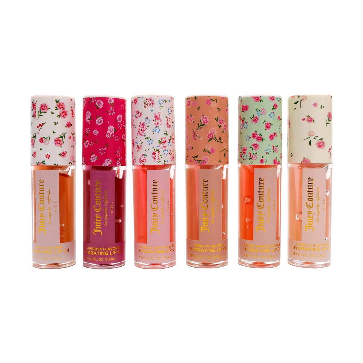 Juicy Couture Kids Hydrating Lip Oil Set – 6 Pack Floral Tubes, Tinted Lip Oil Gift Set for Girls and Tweens Avelisse