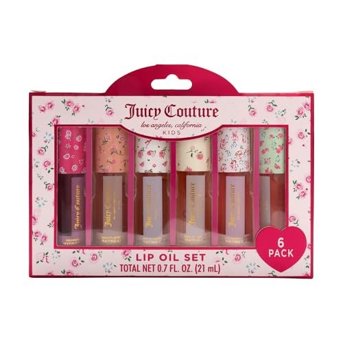 Juicy Couture Kids Hydrating Lip Oil Set – 6 Pack Floral Tubes, Tinted Lip Oil Gift Set for Girls and Tweens Avelisse