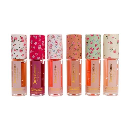 Juicy Couture Kids Hydrating Lip Oil Set – 6 Pack Floral Tubes, Tinted Lip Oil Gift Set for Girls and Tweens Avelisse