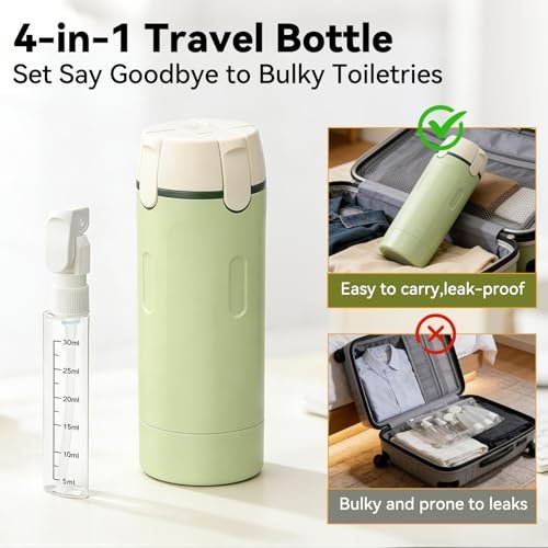 4 in 1 Travel Dispenser Set – Leak Proof Refillable Shampoo and Conditioner Bottles for Vacation & Business Travel (120ml, Green) - görsel 10