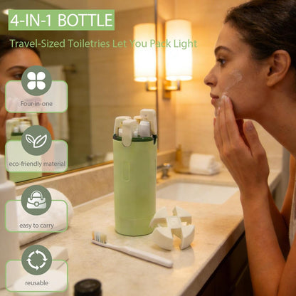 4 in 1 Travel Dispenser Set – Leak Proof Refillable Shampoo and Conditioner Bottles for Vacation & Business Travel (120ml, Green)