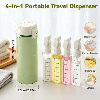4 in 1 Travel Dispenser Set – Leak Proof Refillable Shampoo and Conditioner Bottles for Vacation & Business Travel (120ml, Green)