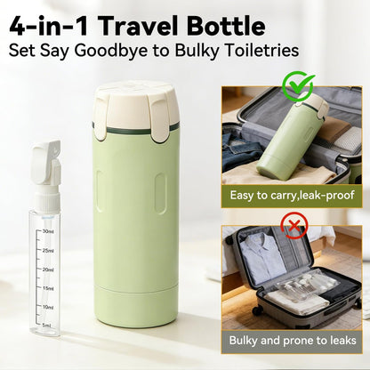 4 in 1 Travel Dispenser Set – Leak Proof Refillable Shampoo and Conditioner Bottles for Vacation & Business Travel (120ml, Green)