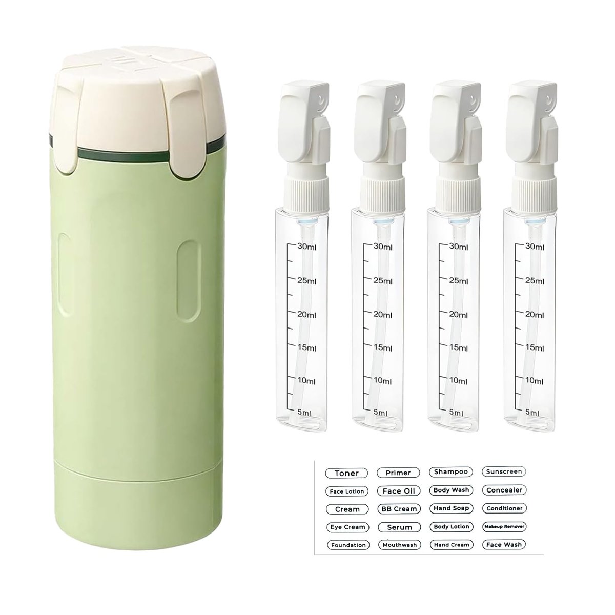 4 in 1 Travel Dispenser Set – Leak Proof Refillable Shampoo and Conditioner Bottles for Vacation & Business Travel (120ml, Green) - görsel 1