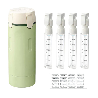 4 in 1 Travel Dispenser Set – Leak Proof Refillable Shampoo and Conditioner Bottles for Vacation & Business Travel (120ml, Green)