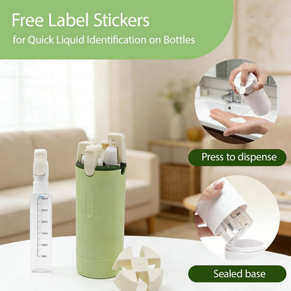 4 in 1 Travel Dispenser Set – Leak Proof Refillable Shampoo and Conditioner Bottles for Vacation & Business Travel (120ml, Green)