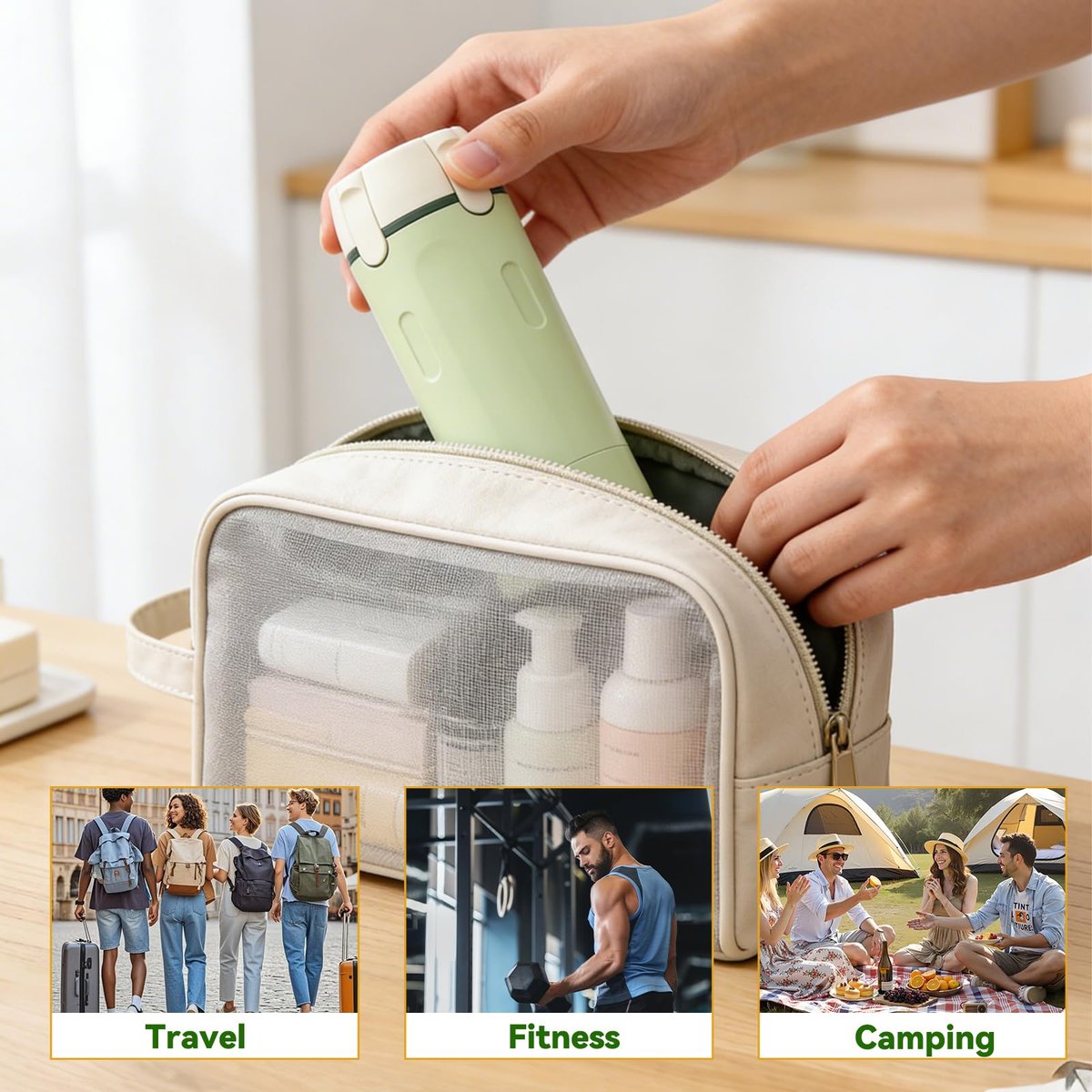 4 in 1 Travel Dispenser Set – Leak Proof Refillable Shampoo and Conditioner Bottles for Vacation & Business Travel (120ml, Green) - görsel 13