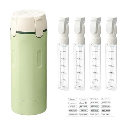 4 in 1 Travel Dispenser Set – Leak Proof Refillable Shampoo and Conditioner Bottles for Vacation & Business Travel (120ml, Green)