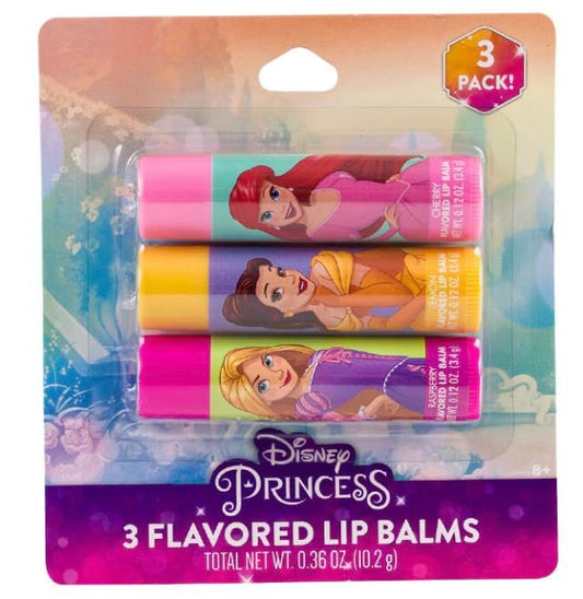 Disney Princess Flavored Lip Balm Set - Raspberry, Cherry & Lemon - Moisturizing Kids Lip Care - 3 Pack Gift Set