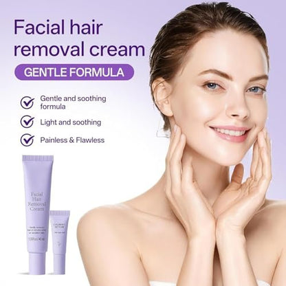 Facial Hair Removal Cream for Women – Painless 2-in-1 Depilatory Kit for Sensitive Skin, Upper Lip & Chin Hair Remover, Quick 4 Min Plant-Powered Formula with Soothing Cream, 1.52 Fl Oz Avelisse