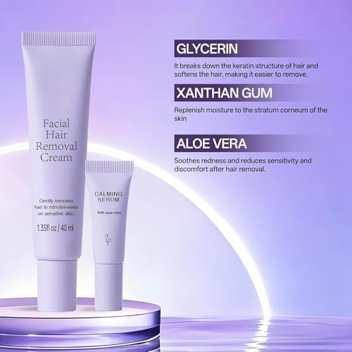 Facial Hair Removal Cream for Women – Painless 2-in-1 Depilatory Kit for Sensitive Skin, Upper Lip & Chin Hair Remover, Quick 4 Min Plant-Powered Formula with Soothing Cream, 1.52 Fl Oz Avelisse