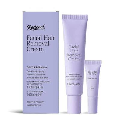 Facial Hair Removal Cream for Women – Painless 2-in-1 Depilatory Kit for Sensitive Skin, Upper Lip & Chin Hair Remover, Quick 4 Min Plant-Powered Formula with Soothing Cream, 1.52 Fl Oz Avelisse