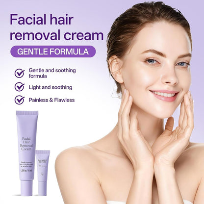 Facial Hair Removal Cream for Women – Painless 2-in-1 Depilatory Kit for Sensitive Skin, Upper Lip & Chin Hair Remover, Quick 4 Min Plant-Powered Formula with Soothing Cream, 1.52 Fl Oz Avelisse
