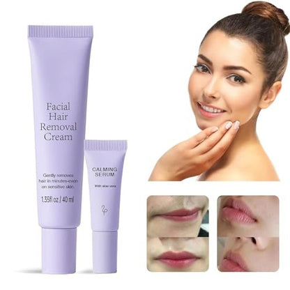 Facial Hair Removal Cream for Women – Painless 2-in-1 Depilatory Kit for Sensitive Skin, Upper Lip & Chin Hair Remover, Quick 4 Min Plant-Powered Formula with Soothing Cream, 1.52 Fl Oz Avelisse