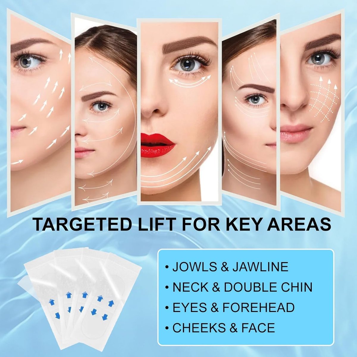 Redcool Face Lift Tape Invisible 180 PCS – Instant Face Tape for Sagging Skin, Double Chin, Jowls & Neck, Ultra Thin Waterproof Face Lifting Tape for Makeup, Jawline & V Shape Contour - görsel 6