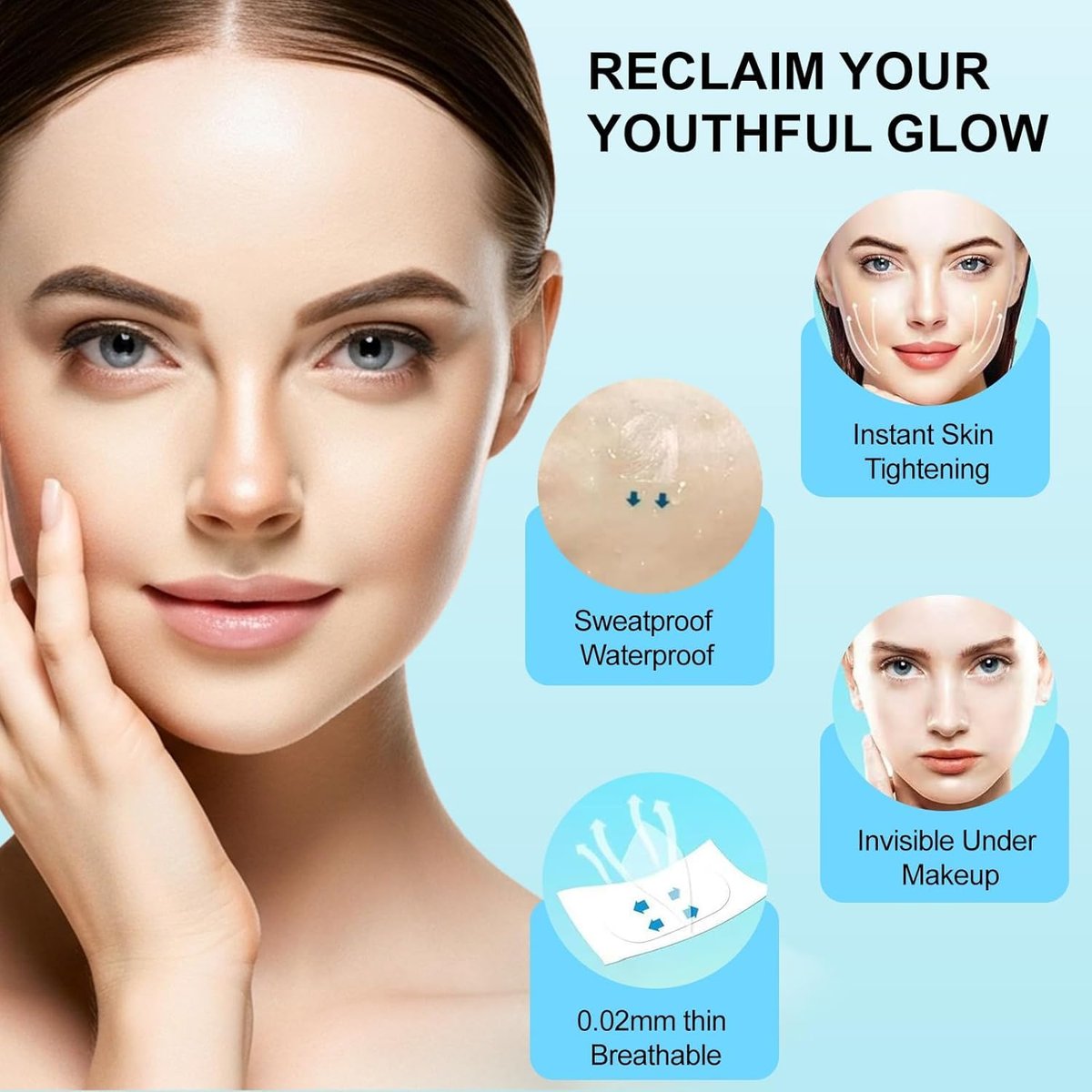 Redcool Face Lift Tape Invisible 180 PCS – Instant Face Tape for Sagging Skin, Double Chin, Jowls & Neck, Ultra Thin Waterproof Face Lifting Tape for Makeup, Jawline & V Shape Contour - görsel 2